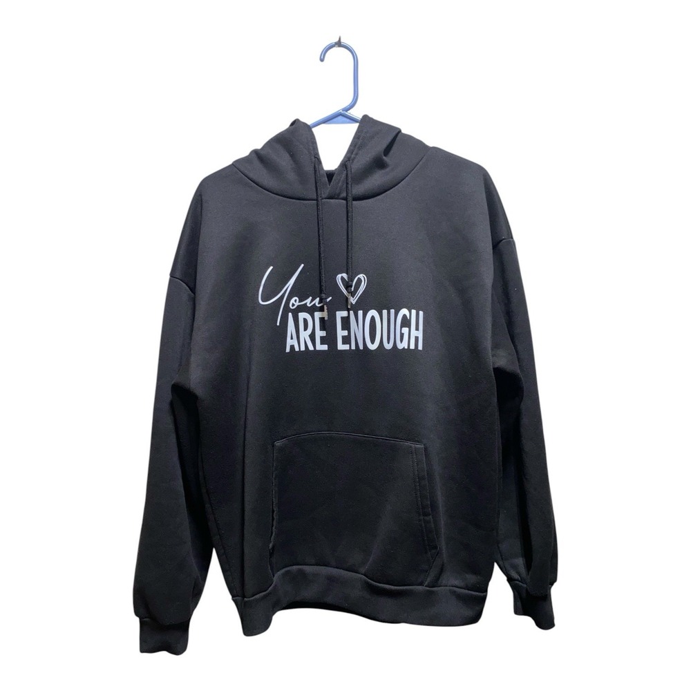 Black Graphic Hoodie Large You Are Enough Heart Inspirational Pullover